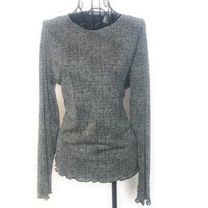 Liz Claiborne Women Sheer Printed Ruffle Hem Long Sleeve Blouse Top Size XL